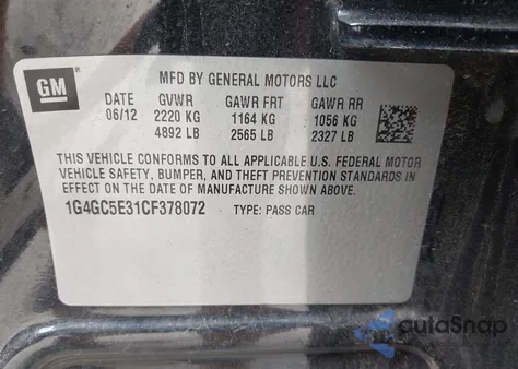 2012 Buick Lacrosse Leather Group from USA, damaged, VIN 1G4GC5E31CF378072